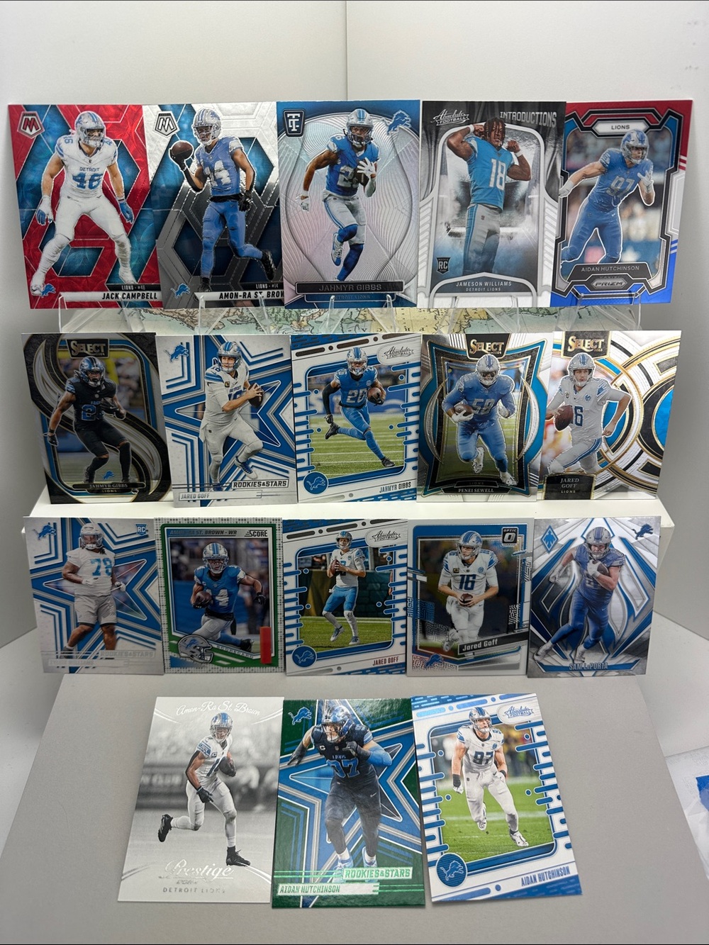 Lions lot of 18 Gibbs/St. Brown/Goff/Hutchinson/LaPorta/Sewell Williams Rookie